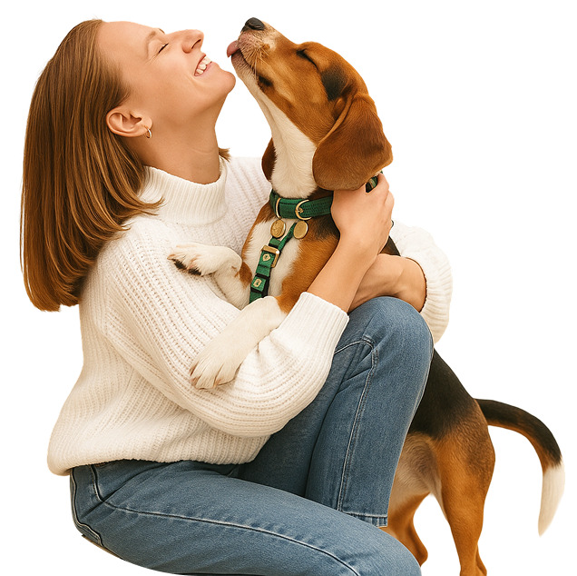 Woman enjoying quality time with her dog during in-home pet care service